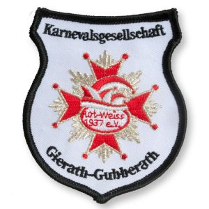 Karnevals-Aufnäher in geschwungener Wappen-Form