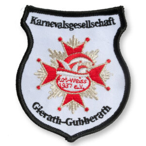 Karnevals-Aufnäher in geschwungener Wappen-Form