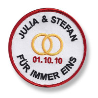 Gestickter Aufnäher Hochzeit Julia & Stefan Gestickter Aufnäher Hochzeit Julia & Stefan