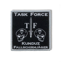 Gewebter Bundeswehr-Patch (Motiv Task Force Kunduz Fallschirmjäger) Viereckiger, gewebter Aufnäher mit Text "Task Force Kunduz Fallschirmjäger"